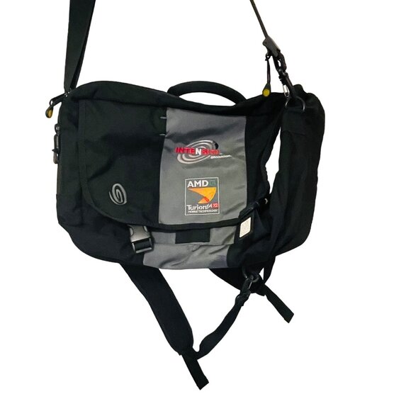 Timbuk2 Black & Gray Messenger Bag With AMD Turion64 X2 Logos 19" x 13"  x 3" - Picture 1 of 11